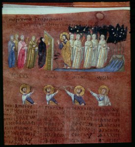 Las Vírgenes Prudentes y Necias, del Codex Purpureus de Byzantine School